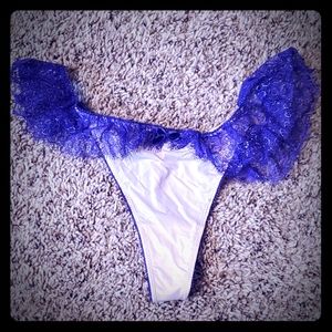 Victoria Secret Lace Satin Purple Ruffle Thong